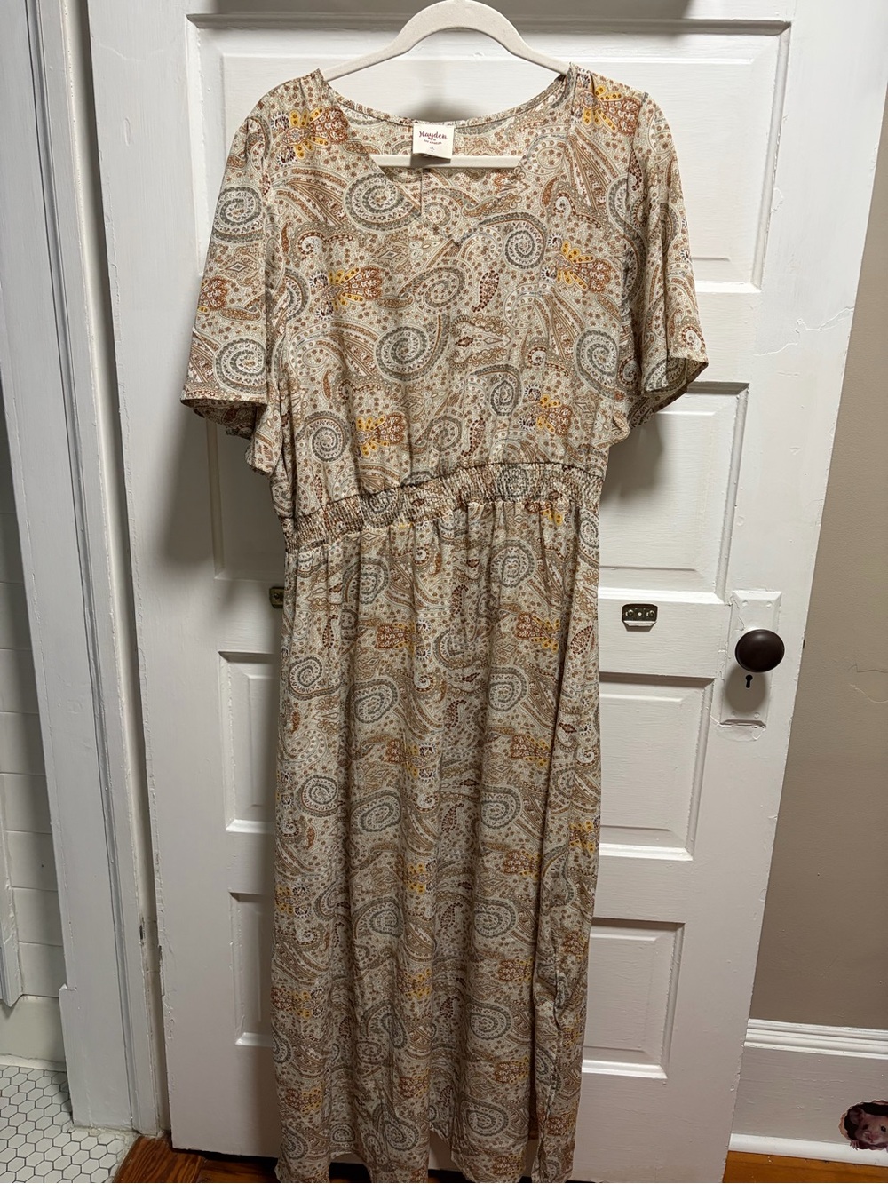 Hayden Beige Paisley Maxi Dress with Tan & Yellow Accents